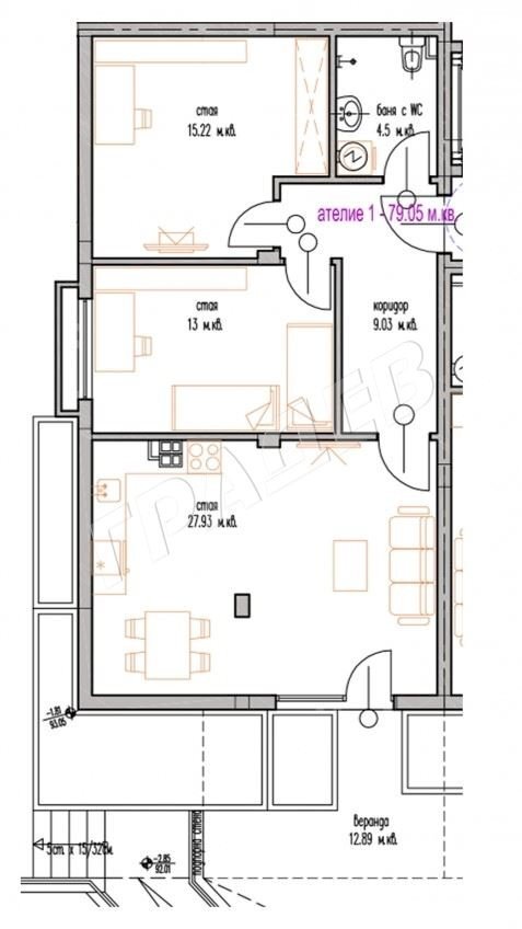 Three-room apartment Varna (neighborhood м-т Траката) - photo 1