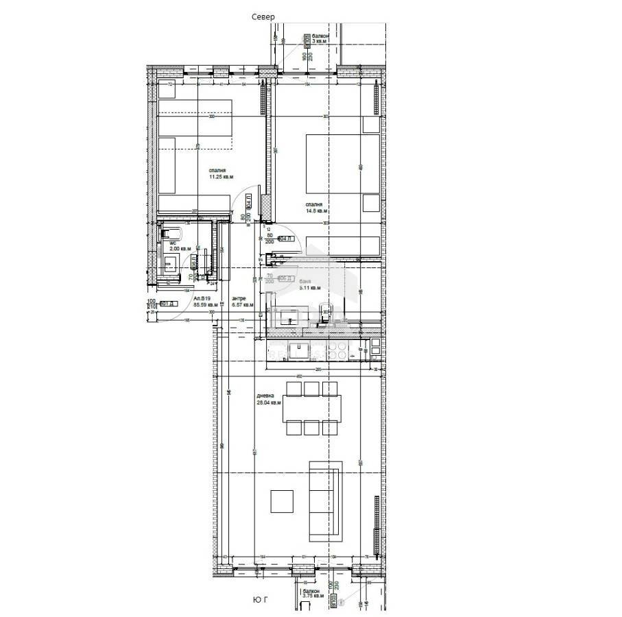 Three-room apartment Varna (neighborhood Възраждане 1) - floor plans 1